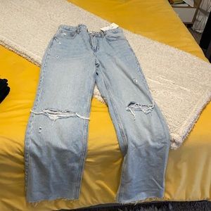 Light wash wide leg distressed zara jeans